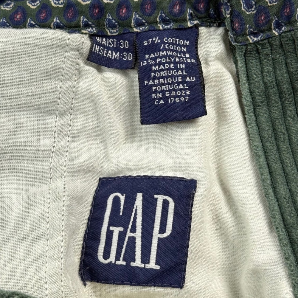Gap Vintage Forest Green Wide Wale Corduroy Pleated Pants 30x28 Made in Portugal - Picture 3 of 6